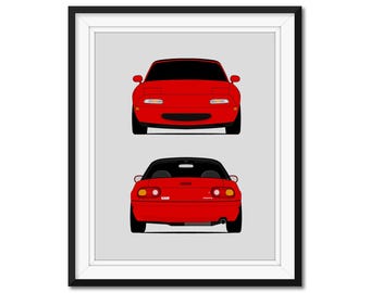 Mazda Miata MX-5 NA (1989-1997) (Front and Rear) Inspired Car Poster Print Wall Art Decor Roadster JDM DX1 (Unframed)
