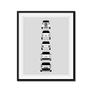 Customizable Version: Fiat 500 Generations Inspired Car Poster Print History Evolution Fiat 500 (Topolino 500 Nuova 126 500L) AX2 (Unframed)