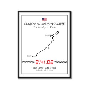 Personaliseerbare poster marathonrace – perfect cadeau voor marathonloper-afmaker – aanpasbare hardlooprace-afdruk uitrusting BX7 (ingelijst)