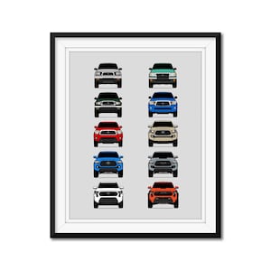 Toyota Tacoma Generations Car Poster Print Wall Art of the History and Evolution of the Toyota Tacoma TRD Pro SR5 AX1 (Unframed)