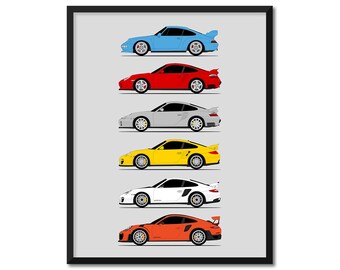 Porsche GT2 Car Poster (Side Profile) Print of the Porsche 911 GT2 RS MKI MKII 993 991 996 997 Generations History Evolution AX1