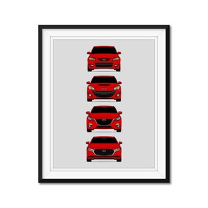 Mazda 3 Generations Inspired Car Poster Print Wall Art the History and Evolution MazdaSpeed3 Mazda3 (bk, BL, BM, BP) AX1 (Unframed)