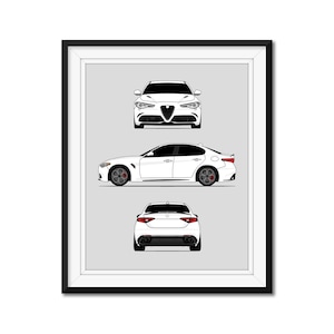 Alfa Romeo Giulia Quadrifoglio 952 (2016-Present) (Front, Side, Rear) Inspired Car Poster Print Wall Art (Speciale Veloce) DX3 (Unframed)