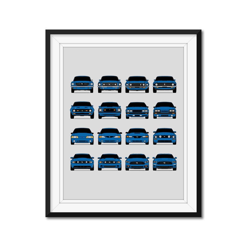 S550 SN95 S197 Ford Mustang Generations Inspired Poster Print of the History and Evolution of the Ford Mustang Customizable Version AX2