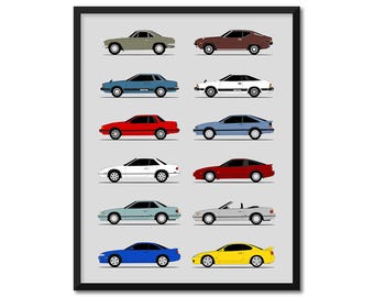 Nissan Silvia (240SX) Inspired Car Poster (Side Profile) Print Wall Art Decor 180SX 200SX 240SX Generations History Evolution AX1 (Unframed)