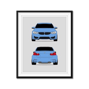 BMW M3 F80 (2014-2017) (Front and Rear) Inspired Car Poster Print Wall Art Decor BMW M Power DX1 (Unframed)
