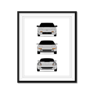 Toyota MR2 (AW10, AW11, SW20, ZZW30) Generations Inspired Car Poster Print Wall Art History and Evolution of the Toyota MR2 AX1 (Unframed)