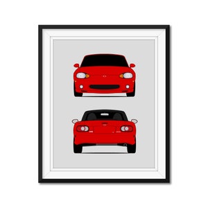 Mazda Miata MX-5 NB (1998-2005) (Front and Rear) Inspired Car Poster Print Wall Art Decor Roadster JDM DX1 (Unframed)