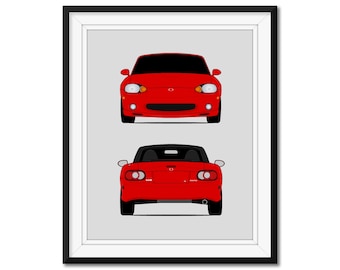 Mazda Miata MX-5 NB (1998-2005) (Front and Rear) Inspired Car Poster Print Wall Art Decor Roadster JDM DX1 (Unframed)