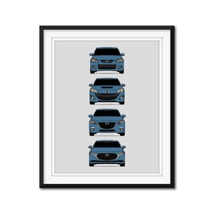 Mazda 3 Generations Car Poster Print Wall Art the History and Evolution MazdaSpeed3 Mazda3 (bk, BL, BM, BP) AX1 (Unframed)