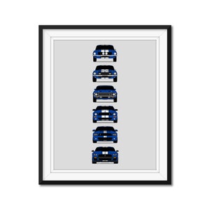 Shelby Mustang GT500 Generations Inspired Car Poster Print Wall Art of the History and Evolution of the Ford Shelby GT500 AX1 (Unframed)