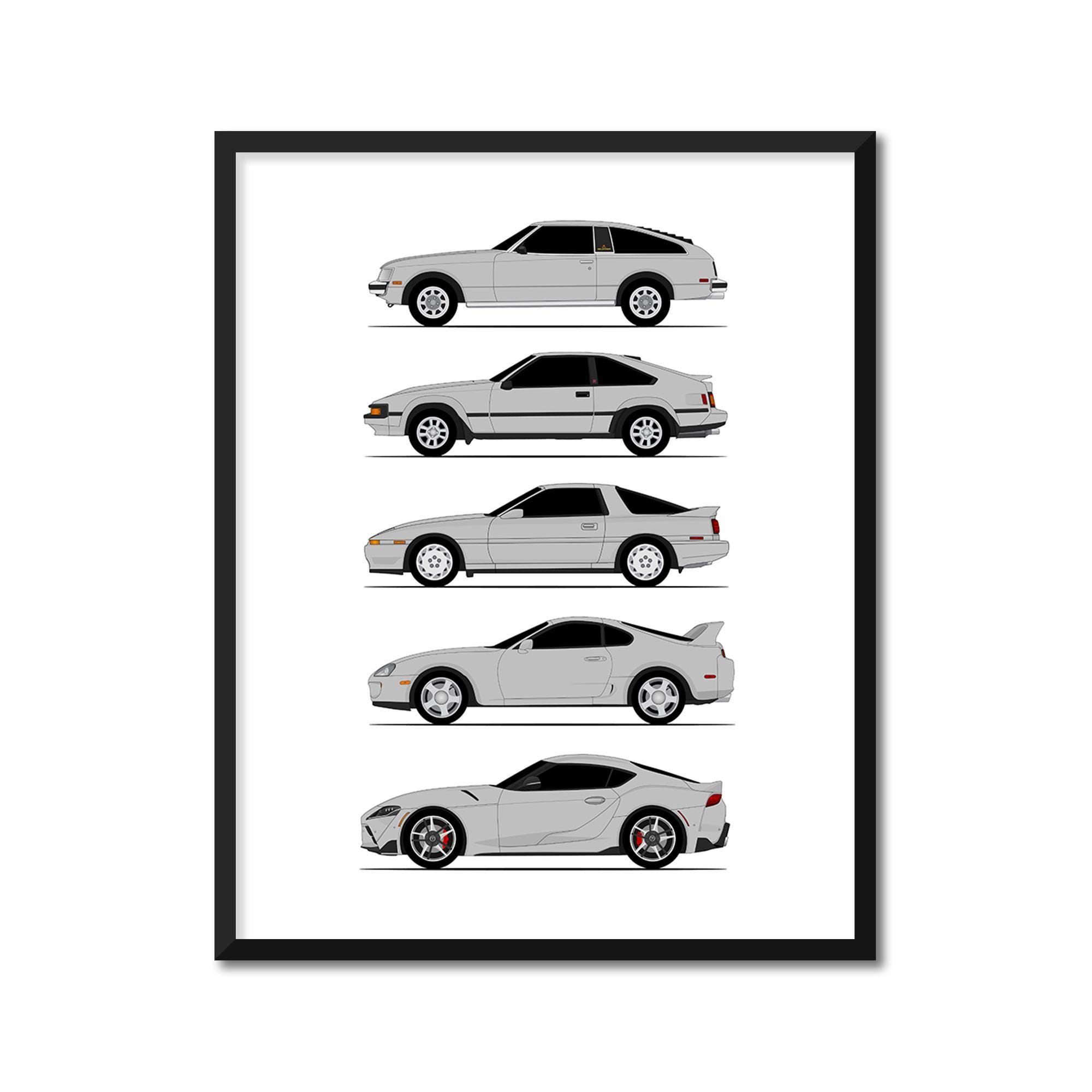 アラブ ページ Toyota Supra Generations (side Profile) Car Poster Print Wall Art
