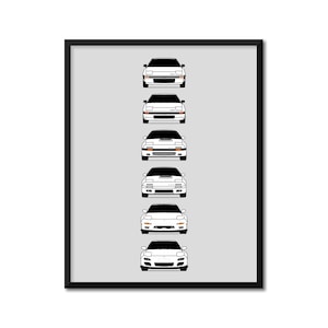 Customizable Version: Mazda RX-7 Generations Inspired Car Poster Print History and Evolution Mazda RX7 (fb, FC, FD) AX2 (Unframed)