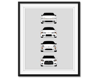 Versión personalizable: Póster del coche Mitsubishi Eclipse con la evolución histórica del Mitsubishi Eclipse 1G 2G 3G 4G AX2 (sin marco)
