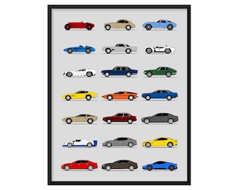 Maserati Car Poster (Side Profile) Print Wall Art Decor of the Best of Maserati Generations History Evolution AX1 (Unframed)
