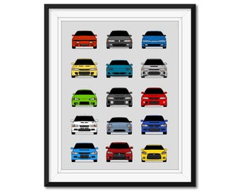 Mitsubishi History and Evolution Car Poster Print Wall Art Best of Mitsubishi Generations (EVO, Eclipse, 3000GT) AX1 (Unframed)