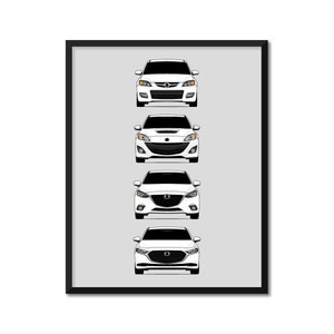 Customizable Version: Mazda 3 Generations Inspired Car Poster Print the History Evolution MazdaSpeed3 Mazda3 (bk, BL, BM, BP) AX2 (Unframed)