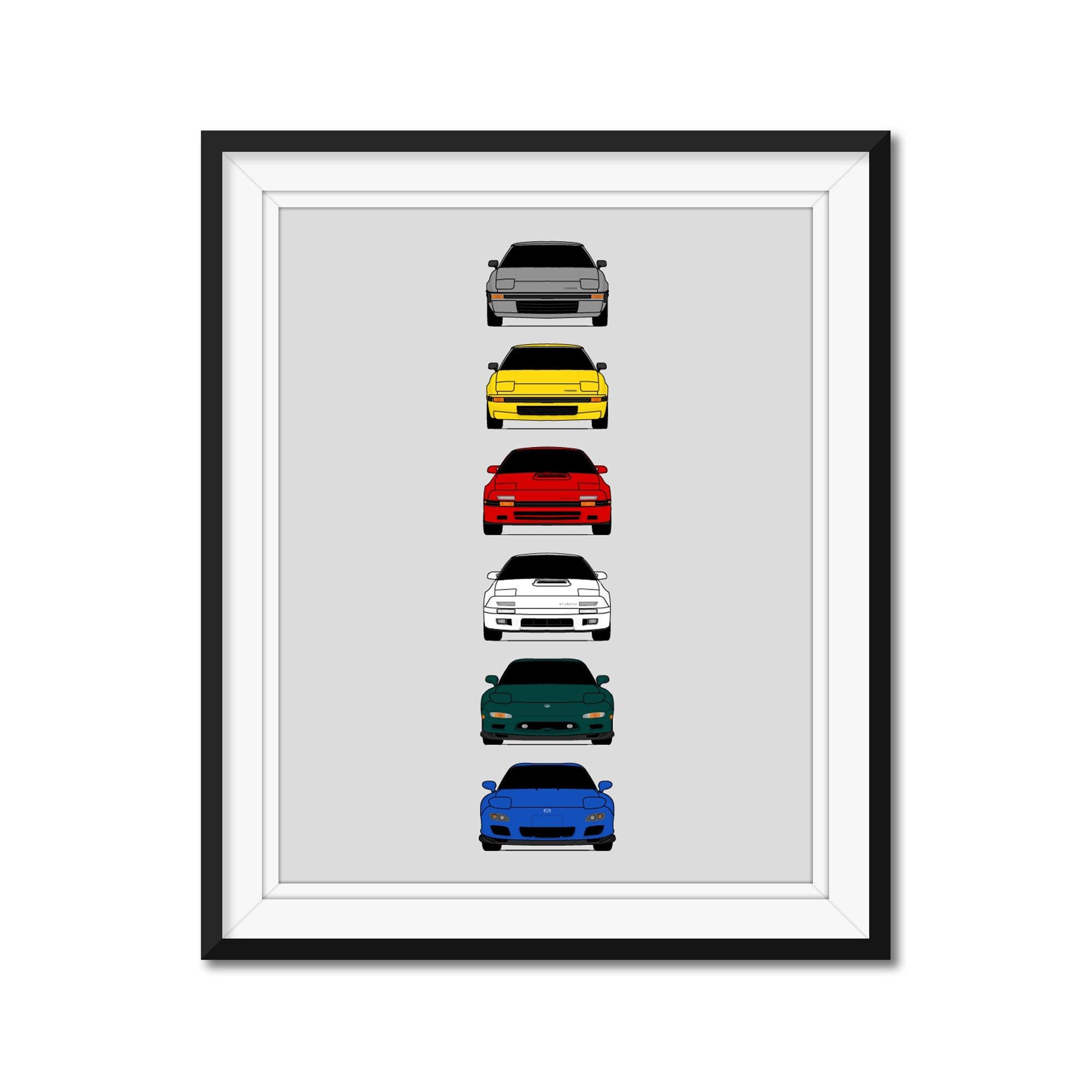 Mazda RX-7 Generations Car Poster Print Wall Art Decor of the