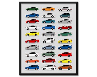Mitsubishi Inspired Car Poster (Side Profile) Print Wall Art Decor of the Best of Mitsubishi Generations History Evolution AX1 (Unframed)