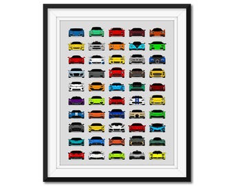 Supercar Poster - Print features Best of Super Cars Supercars Hypercar Exotic Evolution History Generations Gift Enthusiast BX2 (Unframed)