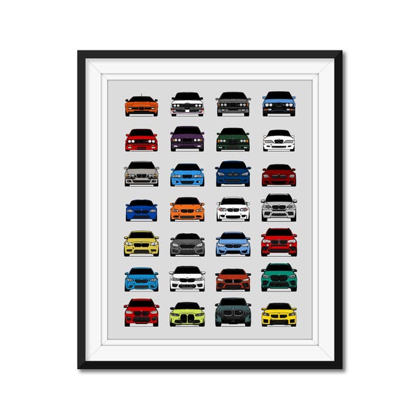 BMW M Car History Car Poster Print Wall Art of all BMW M Series Cars (BMW Car Models: M3, M4, M5, M2, M6, M1) AX1 (Unframed)