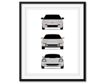 Toyota MR2 (AW10, AW11, SW20, ZZW30) Generations Car Poster Print Wall Art History and Evolution of the Toyota MR2 AX1 (Unframed)