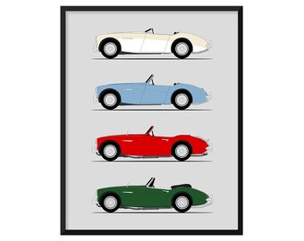 Austin Healey 3000 Car Poster (Side Profile) Print Wall Art 100-6 MK1 MK3 BN1 BN2 Generations History Evolution AX1 (Unframed)