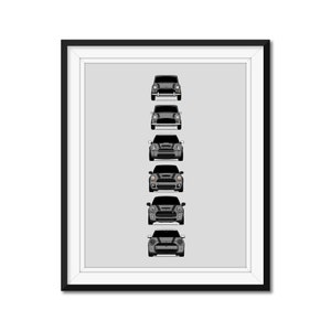 Mini Cooper Generations Inspired Car Poster Print Wall Art History and Evolution (British Austin Morris Mini) AX1 (Unframed)