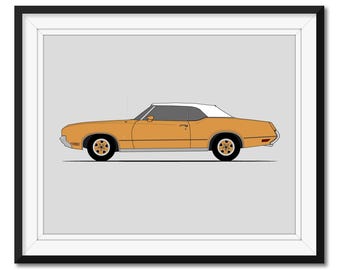 Oldsmobile Cutlass (1968-1972) (Side Profile) Car Poster Print Wall Art Decor Raymond Loewy Designed Car CX1 (Unframed)