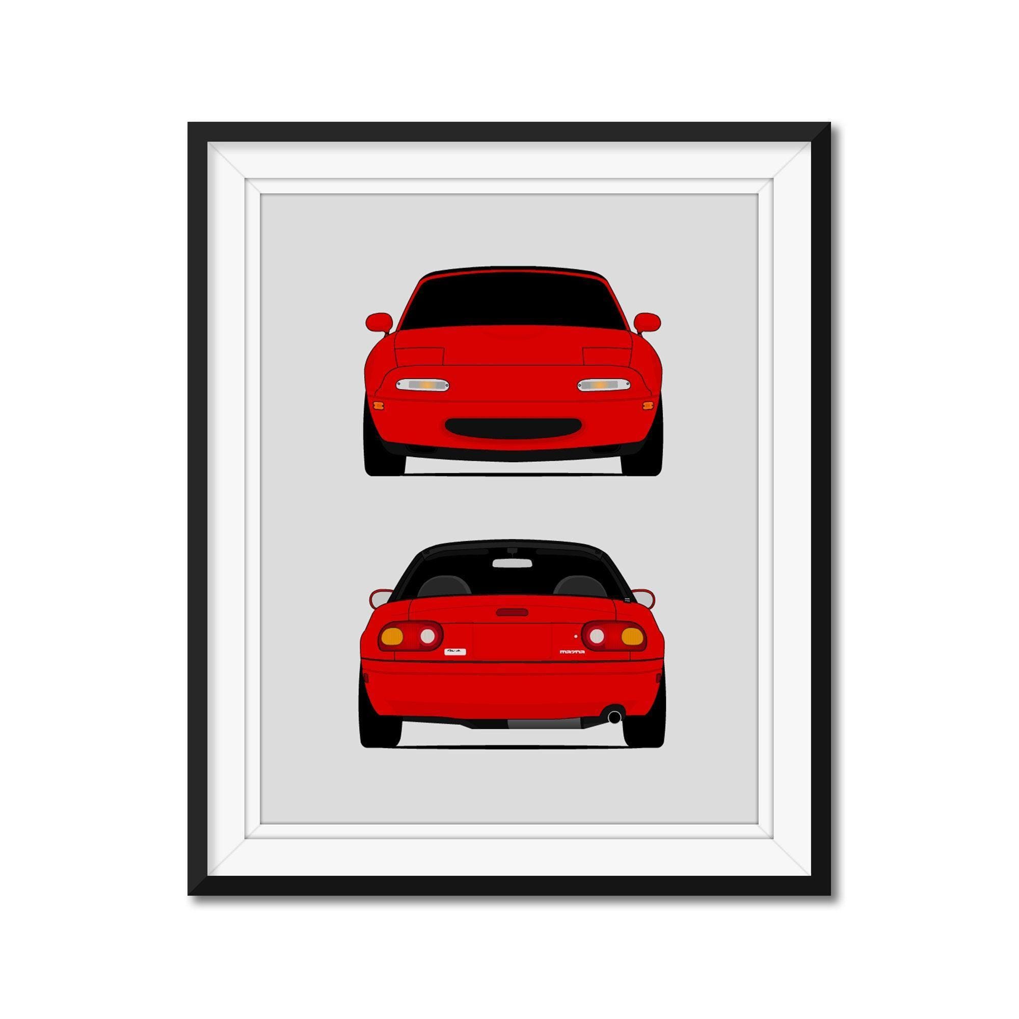 Mazda Miata MX-5 NA (1989-1997) (front and Rear) Car Poster Print