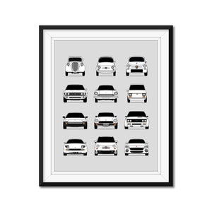 Customizable Version: Fiat History Evolution Inspired Car Poster Print Best of Fiat Generations 500, Dino, 124 Spider, Abarth AX2 (Unframed)