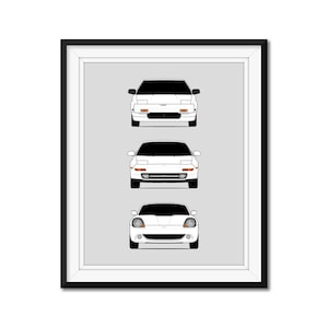 Toyota MR2 (AW10, AW11, SW20, ZZW30) Generations Car Poster Print Wall Art History and Evolution of the Toyota MR2 AX1 (Unframed)