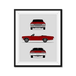 Chevy Impala Convertible (1965) (Front Rear Side) (Portrait) Inspired Poster Print Wall Art Decor DX1