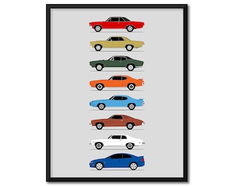 Pontiac GTO Inspired Car Poster (Side Profile) Print Wall Art Decor of the GTO Muscle Car Generations History Evolution AX1 (Unframed)