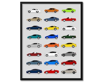 Mazda Inspired Car Poster (Side Profile) Print Wall Art Decor of the Best of Mazda Generations History Evolution AX1