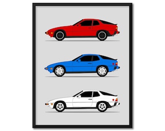 Porsche 924 Poster (Side Profile) Print Art Front Engined Turbo S GTS Cabriolet Generations History Evolution AX1 (Unframed)