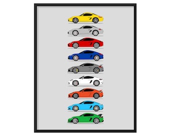 Porsche Cayman Car Poster (Side Profile) Print of the Porsche Cayman S GTS GT4 4.0 RS 718 981 987 Generations History Evolution AX1