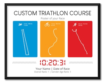 Personalizable Triathlon Race Course Digital Download Perfect Gift for Triathlete Finisher Customizable Swim Bike Run Track EX1 (Unframed)