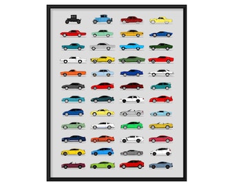 Ford Car Poster (Side Profile) Print Wall Art Decor of the Best of Ford Generations History Evolution AX1 (Unframed)