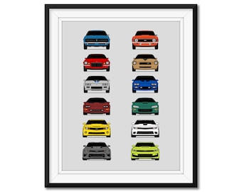 Chevy Camaro Generations (1967-Present) Inspired Car Poster Print Wall Art Decor the History and Evolution Chevrolet Camaro AX1 (Unframed)
