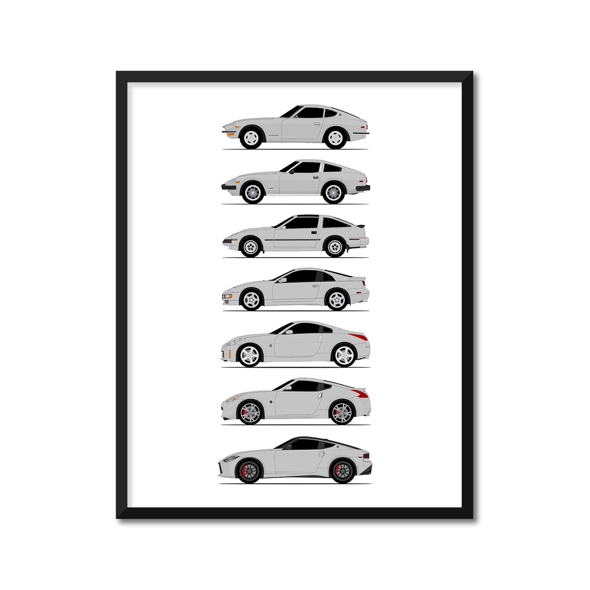 Nissan Z Car Generations Poster (side Profile) Print History