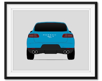 Porsche Macan Turbo S (2014-2018) (Hinten) Auto Poster Wand Kunst Dekor CX1 (Ungerahmt)