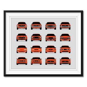 Ford Mustang Generations (Landscape) Inspired Car Poster Print Wall Art Decor of the History and Evolution the Ford Mustang AX1 (Unframed)
