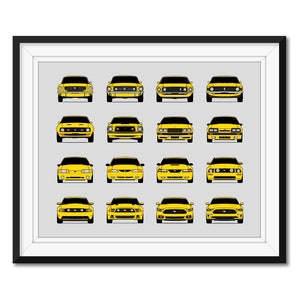 Ford Mustang Generations (Landscape) Inspired Car Poster Print Wall Art Decor of the History and Evolution the Ford Mustang AX1 (Unframed)
