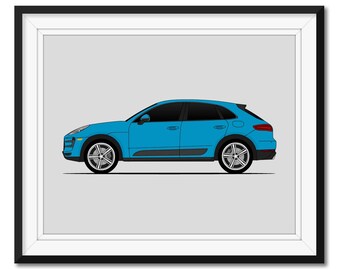 Porsche Macan Turbo S (2014-2018) (Seitenprofil) Auto Poster Druck Wandkunst Dekor Typ 95B Macan GTS CX3 (Ungerahmt)