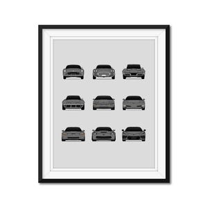 Chevy Corvette Generations (C1 C2 C3 C4 C5 C6 C7 C8) Car Poster Print Wall Art History Evolution Chevrolet Corvette AX1 (Unframed)