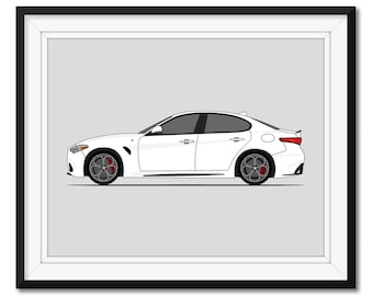 Alfa Romeo Giulia Quadrifoglio 952 (2016-Present) (Side Profile) Car Poster Print Wall Art Decor (Speciale Veloce) CX3 (Unframed)