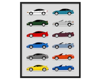 Mitsubishi Eclipse Car Poster (Side Profile) Print Wall Art Decor Eclipse Eagle Talon Generations History Evolution AX1 (Unframed)