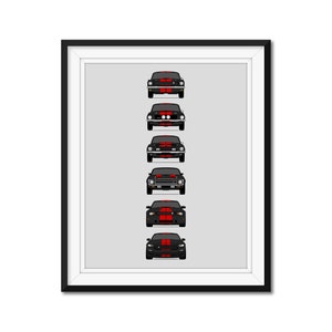 Shelby GT350 Generations Inspired Car Poster Print Wall Art Decor of the History and Evolution of the Ford Mustang GT350 AX1 (Unframed)