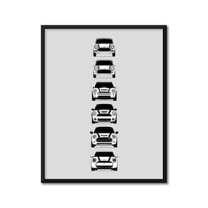 Customizable Version: Mini Cooper Generations Car Poster Print History and Evolution (British Austin Morris Mini) AX3 (Unframed)